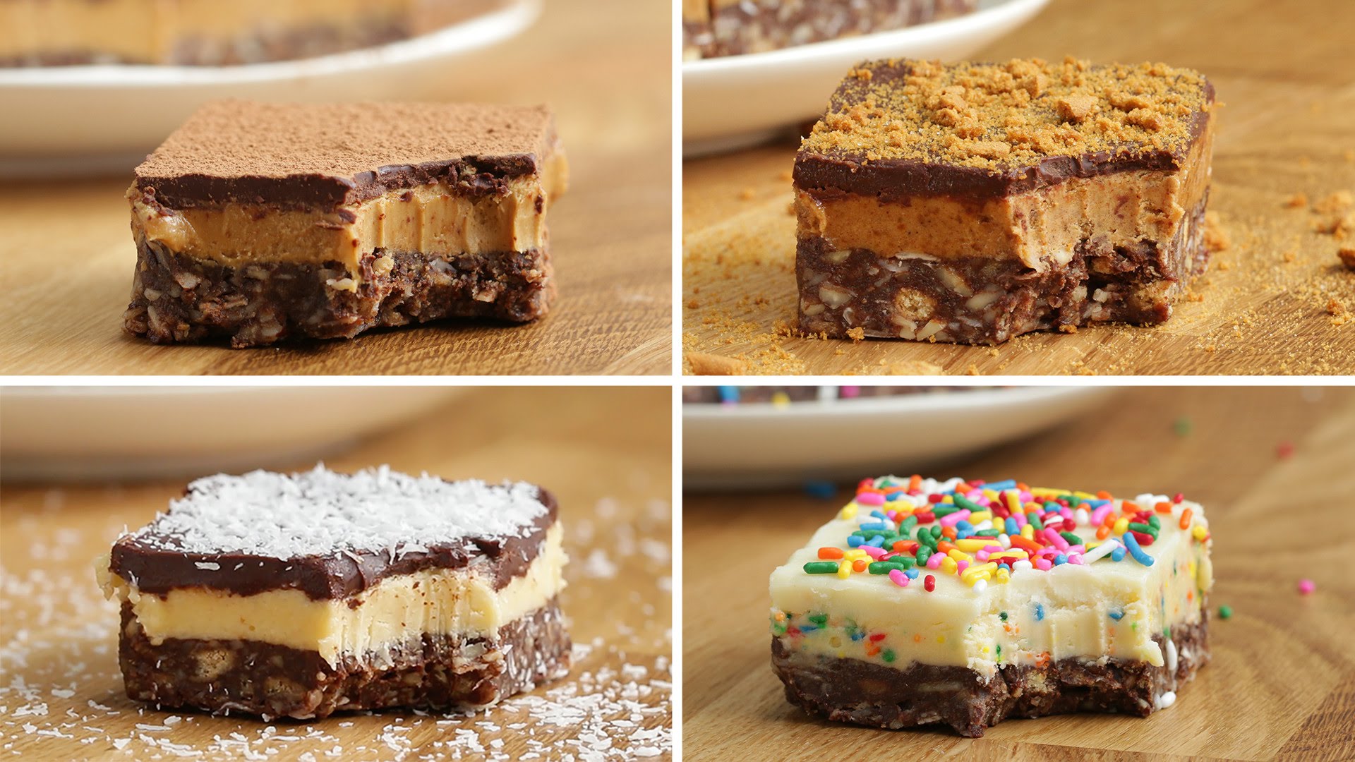 Canadian Chocolate Bars (Nanaimo Bars) Four Ways