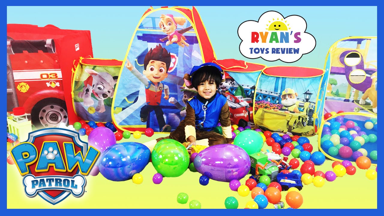 GIANT PAW PATROL SURPRISE TENT Paw Patrol Toys Easter Egg Hunt Surprise Eggs Challenge Kids Ball Pit