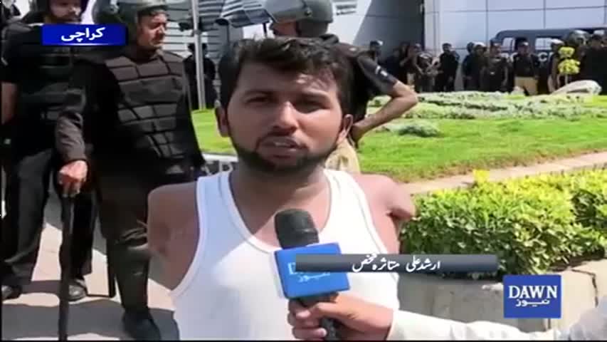 disabled Arshad Ali protest against K-Electric