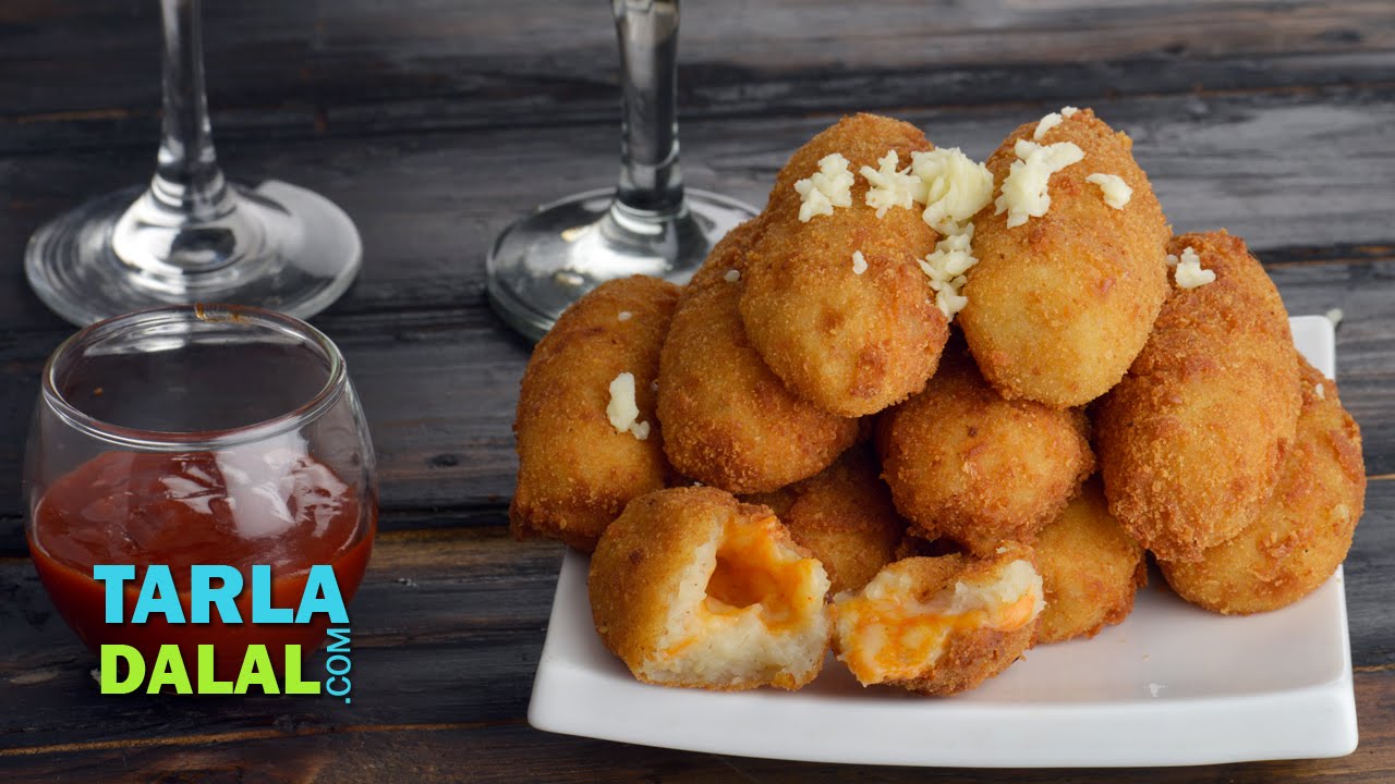 Aloo Cheese Croquettes, Potato and Cheese Rolls by Tarla Dalal