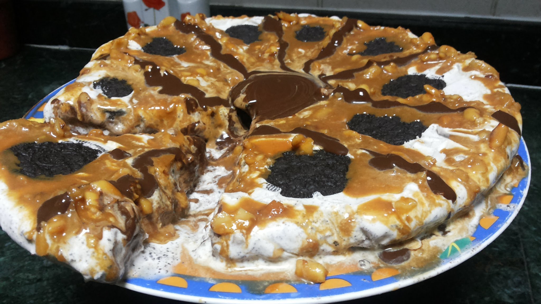 Oreo Nuts Ice Cream Cake with Caramel Sauce ( Cooking With Fouzia )