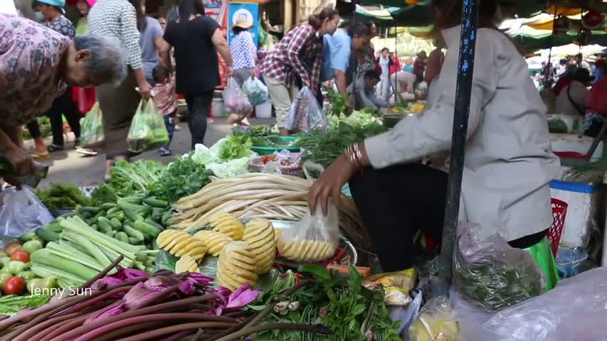 Life In Cambodian Market, Natural Living In Asian Market Street Food