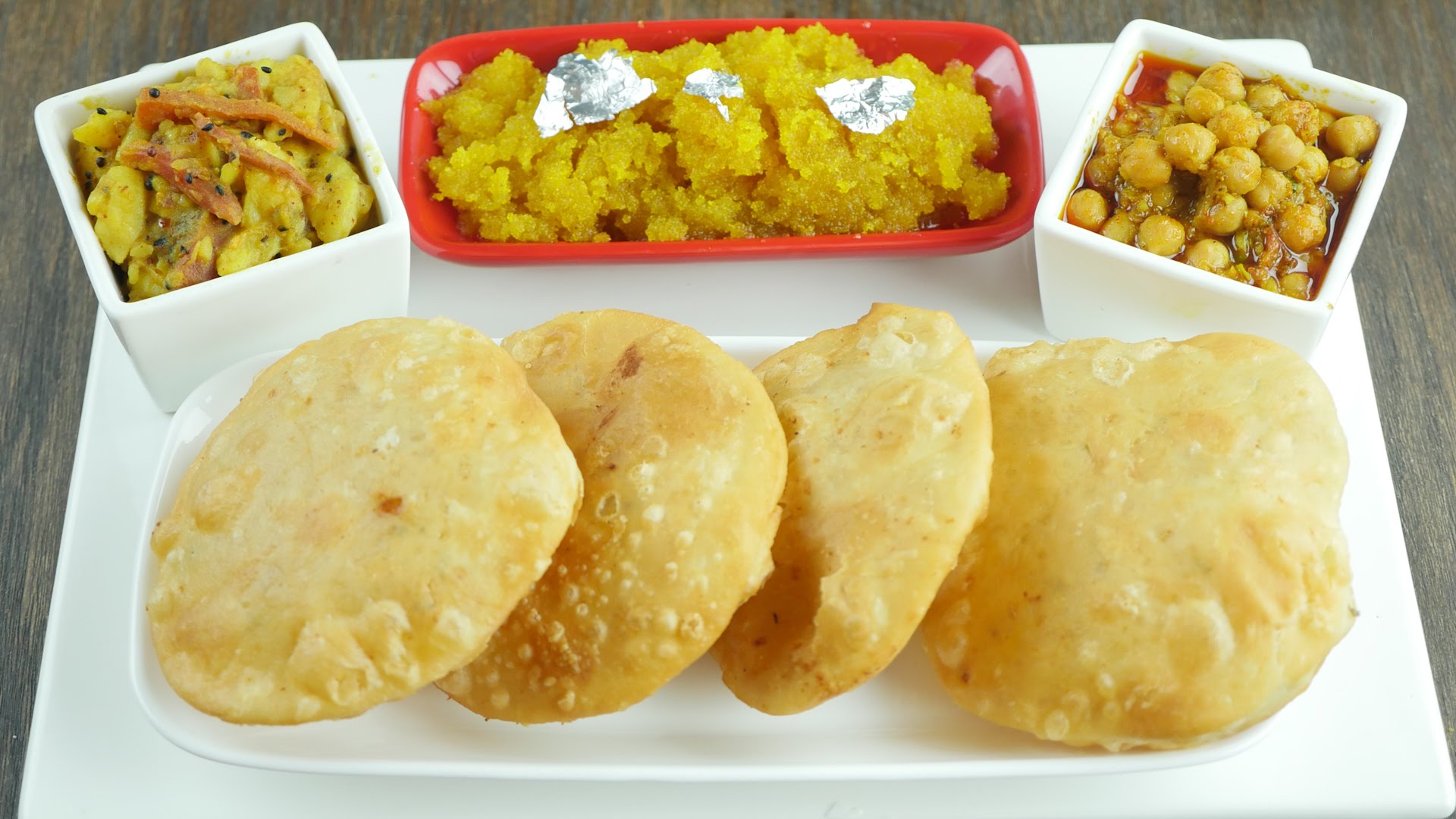 Kachori, Suji Ka Halwa, Channay ki Tarkari & Aalo Ki Tarkari. Simple and easy way to learn how