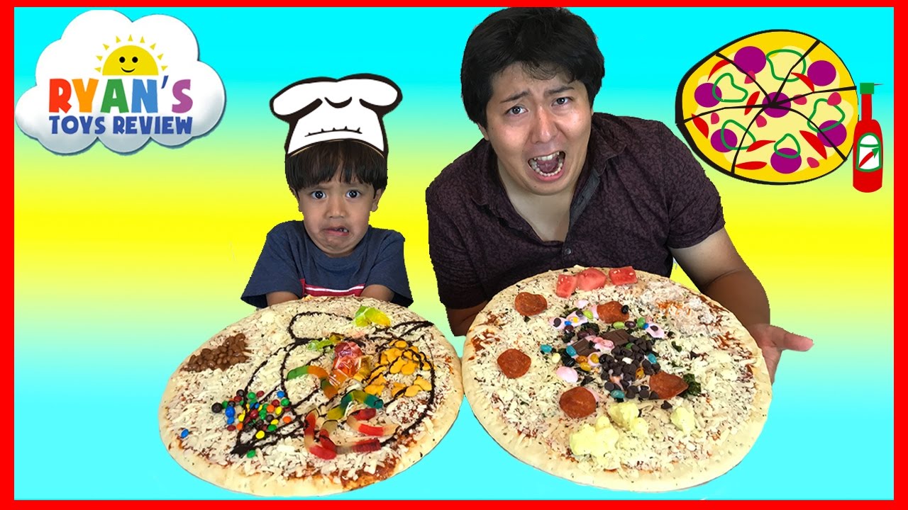 PIZZA CHALLENGE RYAN TOYSREVIEW with Bean Boozled Gross Pizza Candy Surprise Eggs Opening