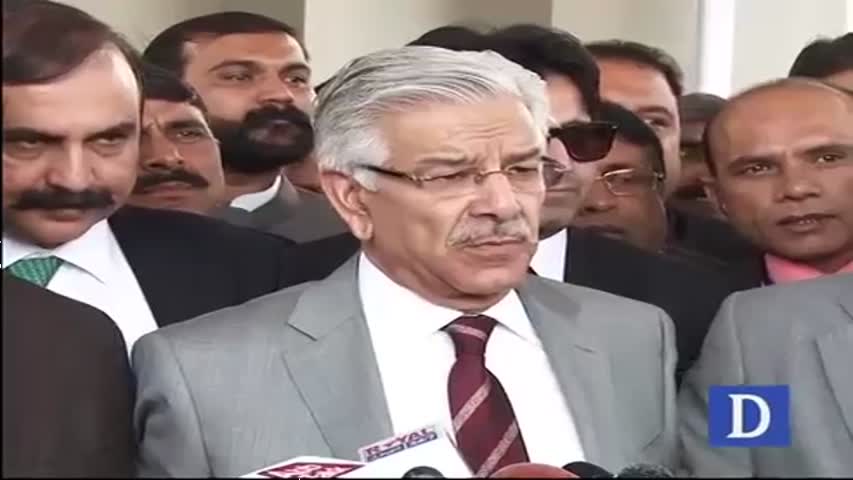 Khawaja Asif media talks outside SC