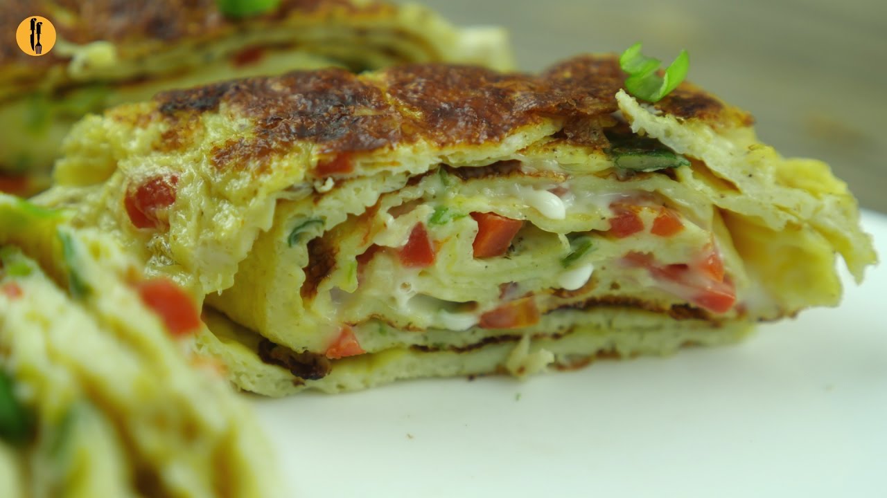 Omelette Roll with chicken and cheese Breakfast Recipe By Food Fusion
