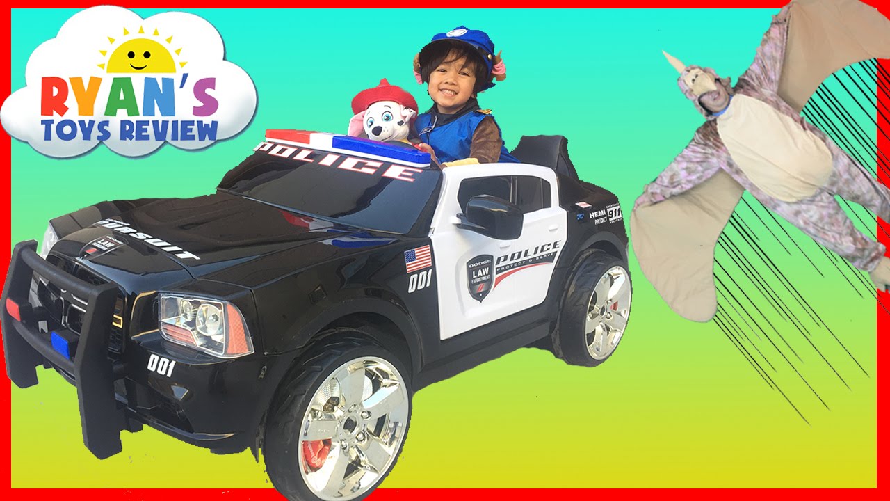 Police Car Power Wheels Ride-On for kids Paw Patrol Chase save Marshall Huge Egg Surprise Toys