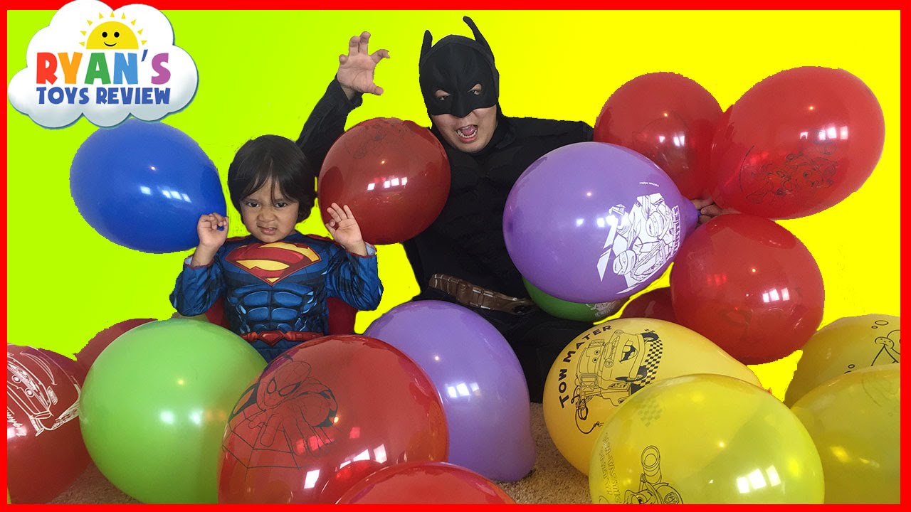 SURPRISE TOYS GIANT BALLOON POP CHALLENGE Batman vs Superman Disney Cars Toys Thomas and Friends
