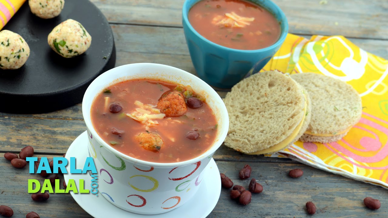 Mexican Tomato Soup with Cottage Cheese Balls by Tarla Dalal