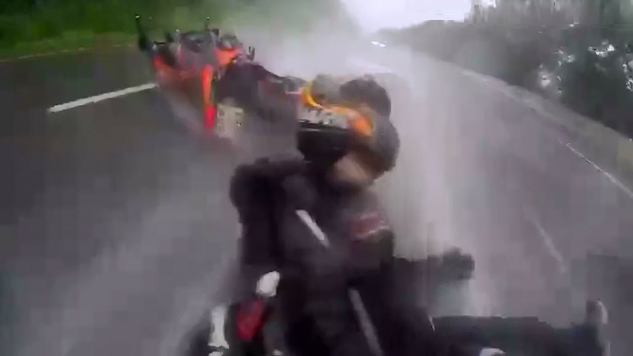 Motorbike Crash Accident Thailand 09/15 (Slipping, he saves thai girl)