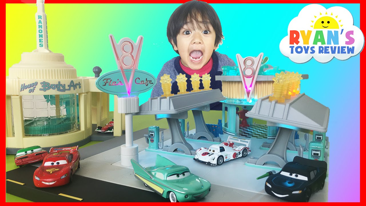 Disney Cars Toys Precision Series Flo's V8 Cafe Lightning McQueen Egg Surprise Toys Ryan ToysReview