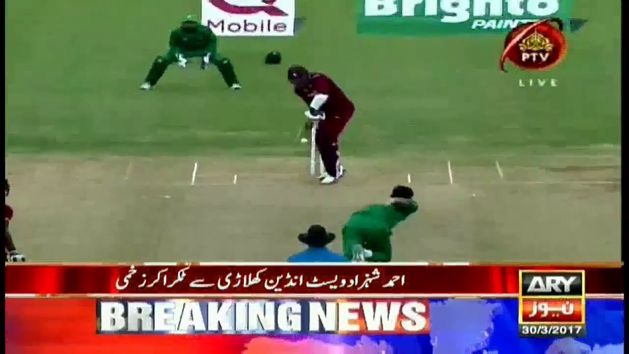 Ahmad Shehzad Hit by West Indies Batsman accidently and Got Injured severely - Taken to Hospital