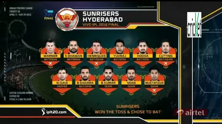 IPL – Royal Challengers Bangalore Vs Sunrisers Hyderabad Final Cricket 2016