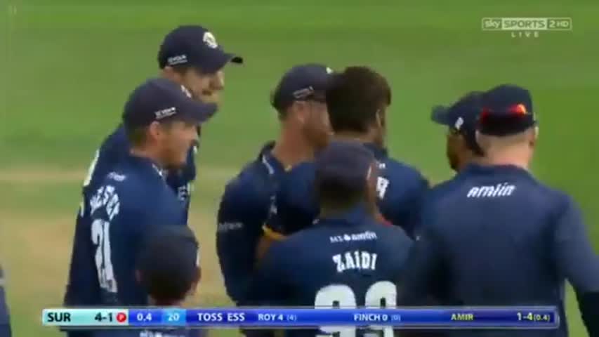 Mohammad Amir wicket and brilliant catch for Essex versus Surrey in 2017 NatWest T20 Blast