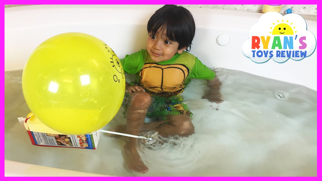 Making a Boat with Spongebob Squarepants Balloon DIY Activity for Kids Bath Toys Ryan ToysReview
