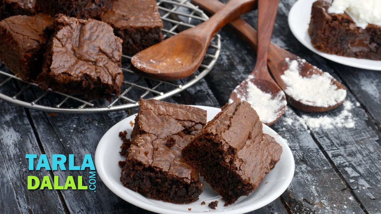 Chocolate Brownie in an Oven, Eggless Chocolate Brownie by Tarla Dalal