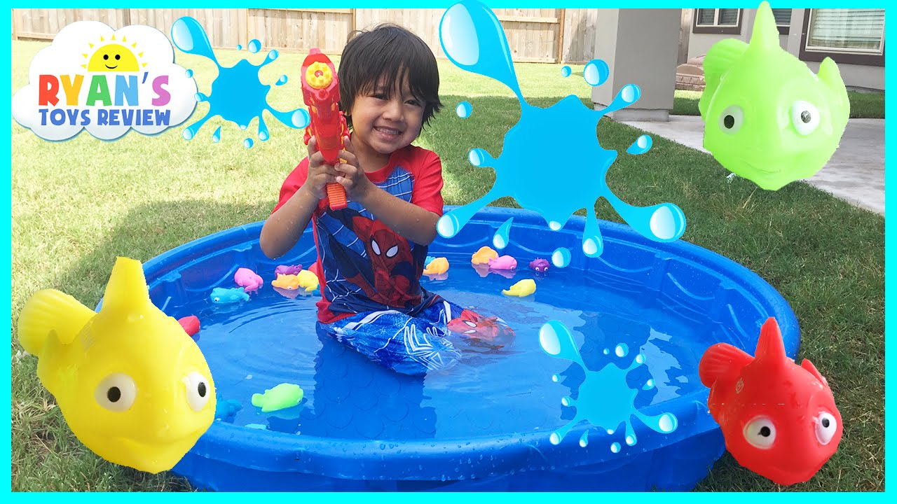 Playtime in Kiddie Pool Water Family Fun Water Gun Fight Surprise Toys Challenge Easter Egg Batman