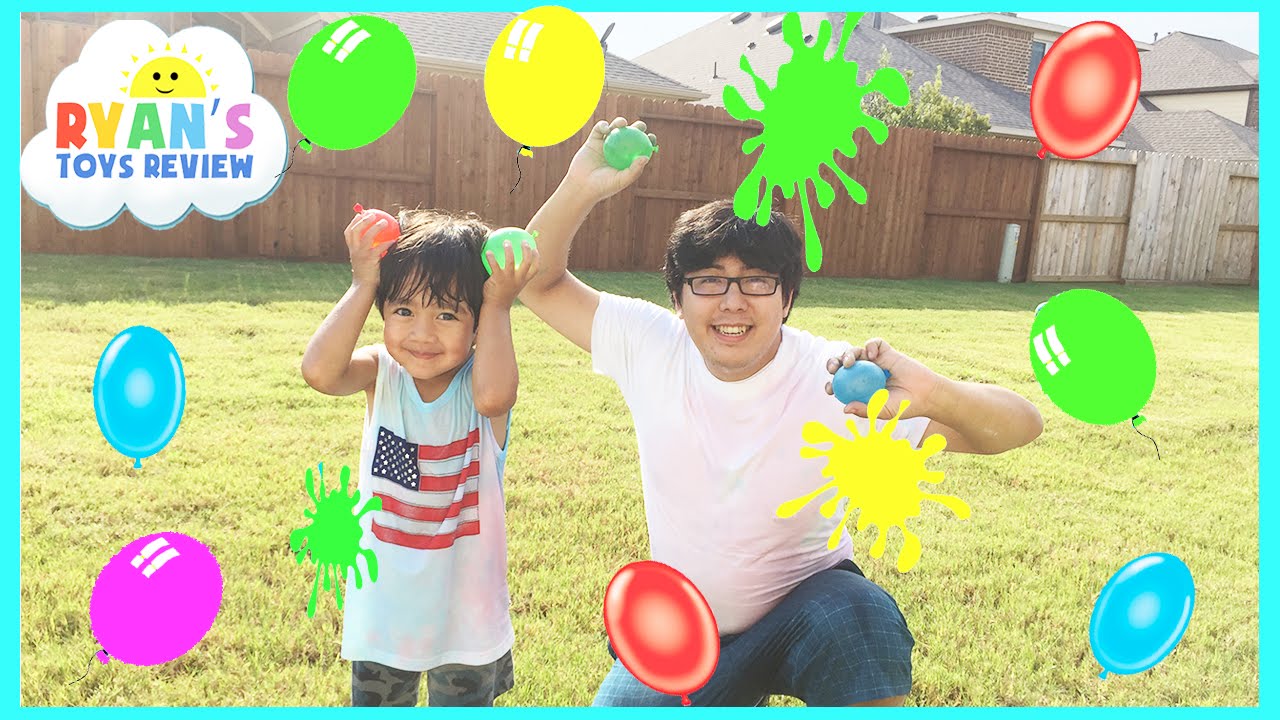 COLOR WATER BALLOONS FIGHT Water Toys Family Fun Outdoors Activities for Kids Ryan ToysReview