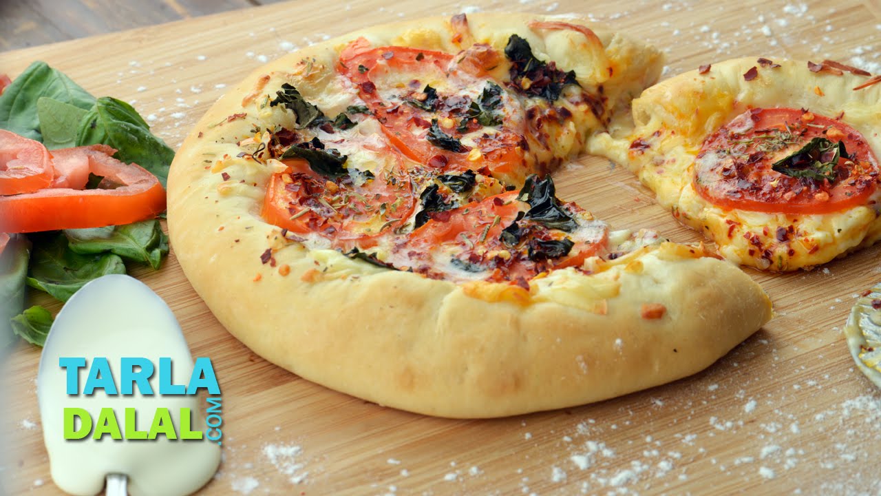 Four Cheese Pizza by Tarla Dalal