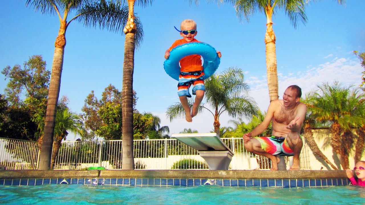 Michael Jumps off the Diving Board & Swims Under Water!!