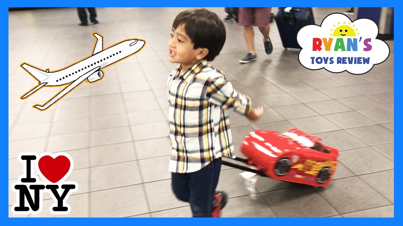 Ryan ToysReview Family Fun Trip Airplane to NYC Kinder Surprise Eggs Opening Kids Disney Toys Mashem