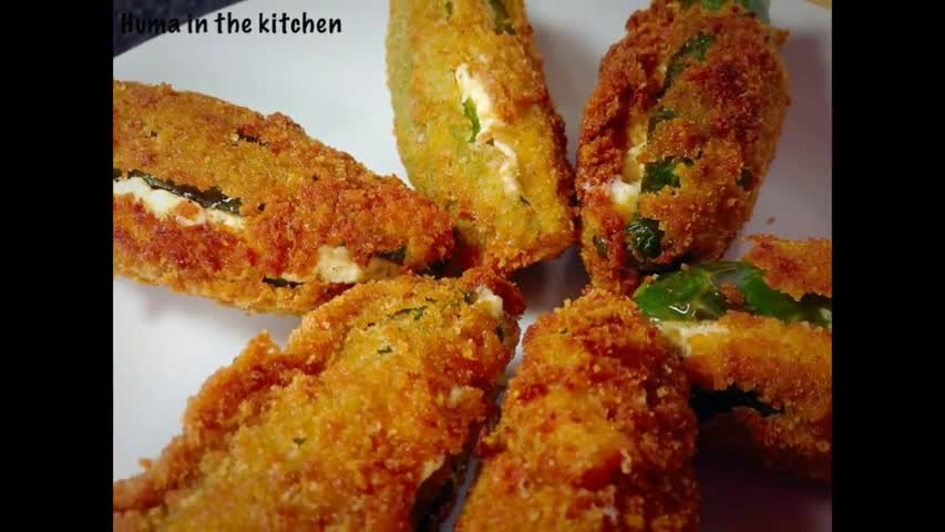 Chilli And Cheese | Stuffed Green Chillies | Stuffed Green Peppers by (HUMA IN THE KITCHEN)