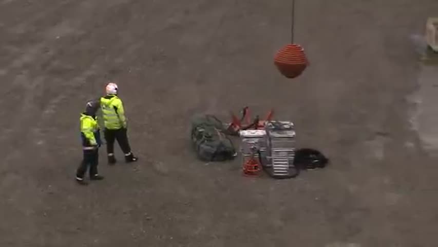 Norwegian helicopter Induces a Rock Fall beside a Fjord