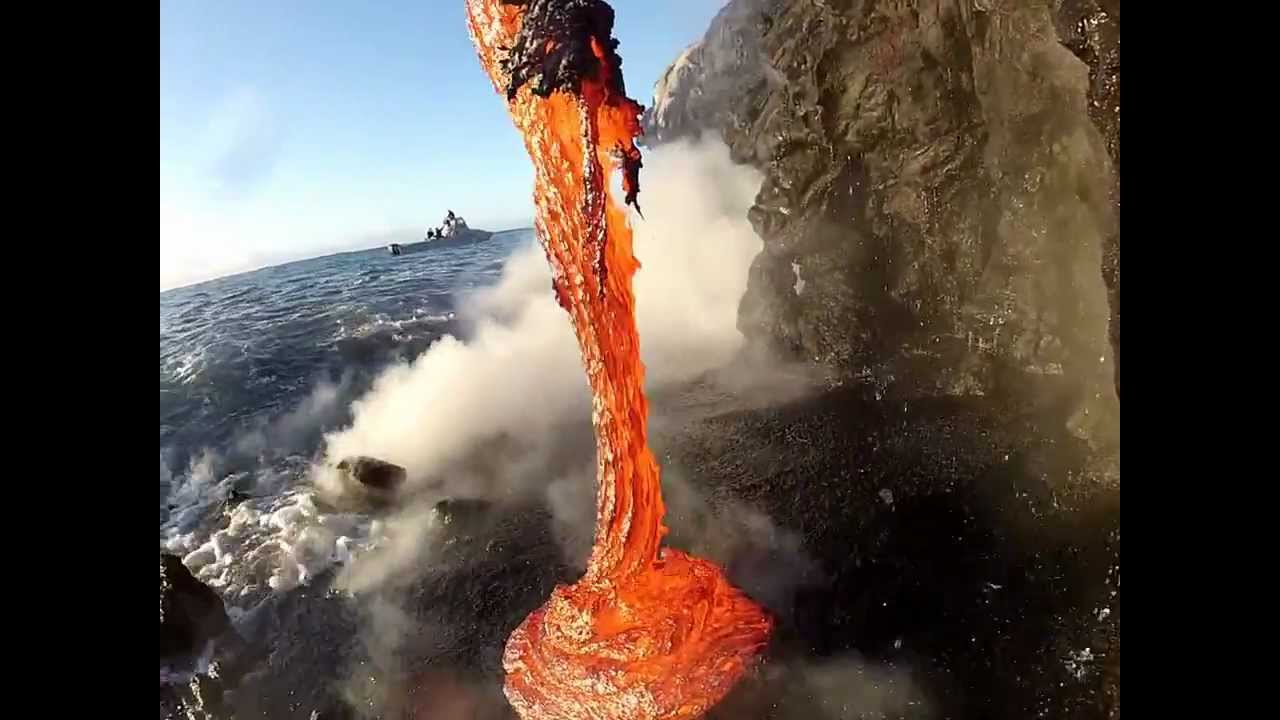 Rare up close footage of Lava entering the ocean.