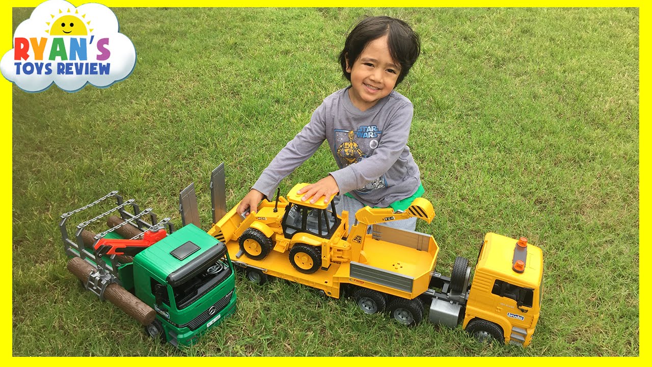 Construction Vehicles toys videos for kids Bruder Truck Crane Truck Loader Backhoe Disney Toys Cars