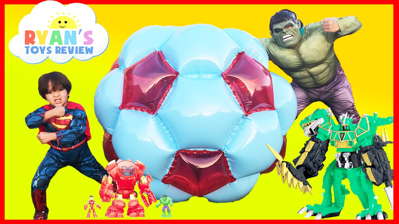 GIANT BALL SURPRISE OPENING Marvel Avengers SuperHeroes Toys Spiderman Hulk Superman Egg Kids Video
