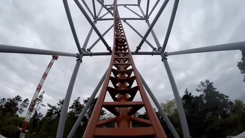 Sky Scream Roller Coaster POV Premier Launched Ride Holiday Park Germany