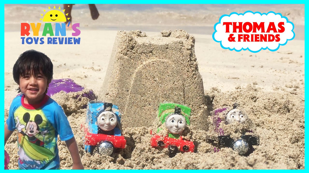 Thomas and Friends Surprise Toys in the sand at the Beach Toy Trains for Kids Family Fun Trip