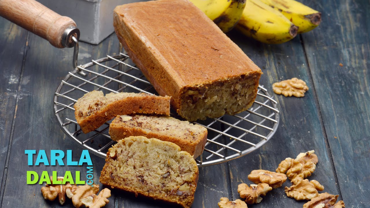 Banana and Walnut Bread, Eggless Banana and Walnut Bread by Tarla Dalal
