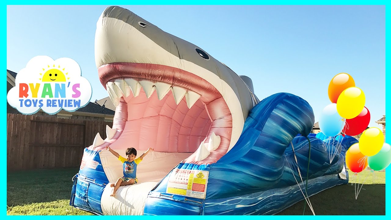 GIANT INFLATABLE SHARK WATER SLIDE FOR KIDS Toys Family Fun Giant Slip N Slide Party Ryan ToysReview
