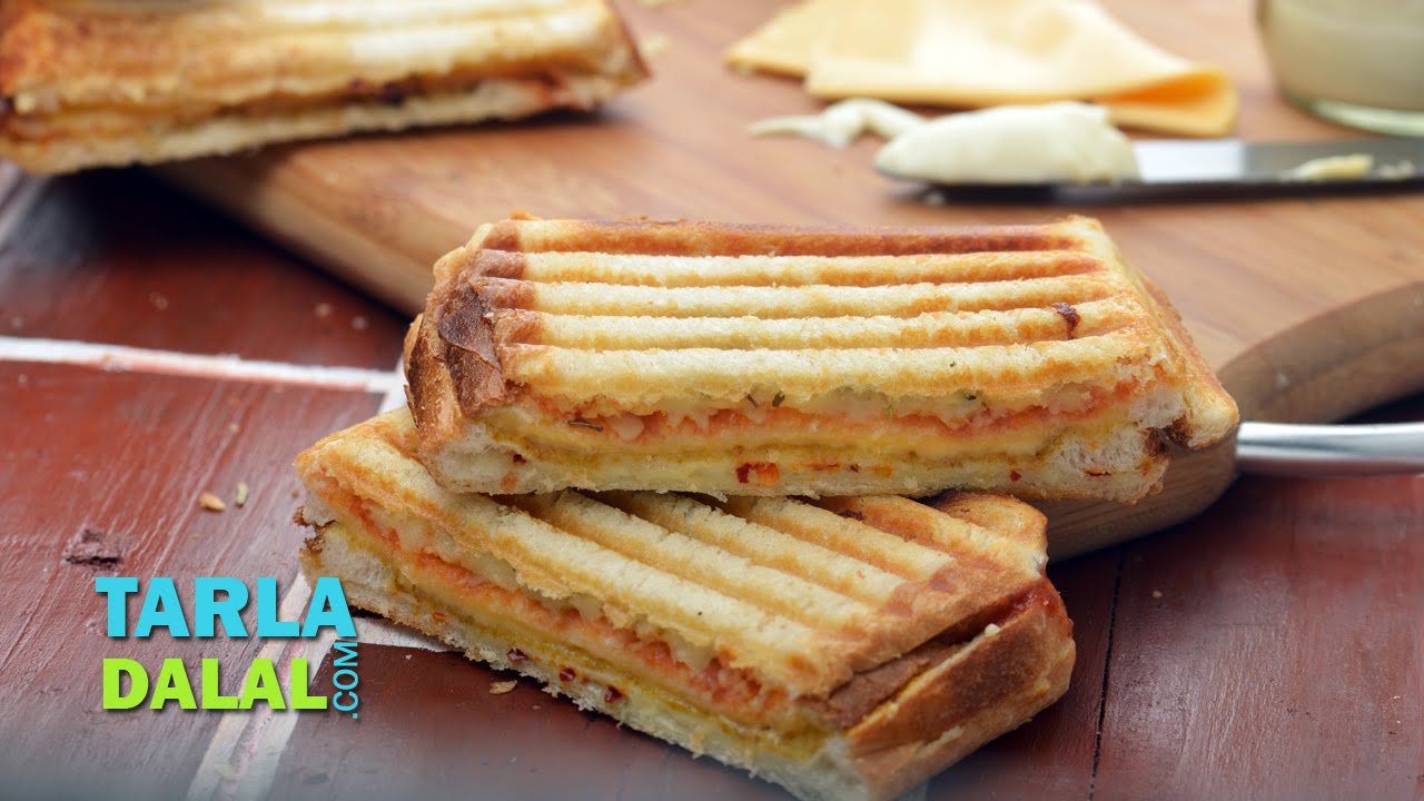 Three Layered Cheese Grilled Sandwich by Tarla Dalal