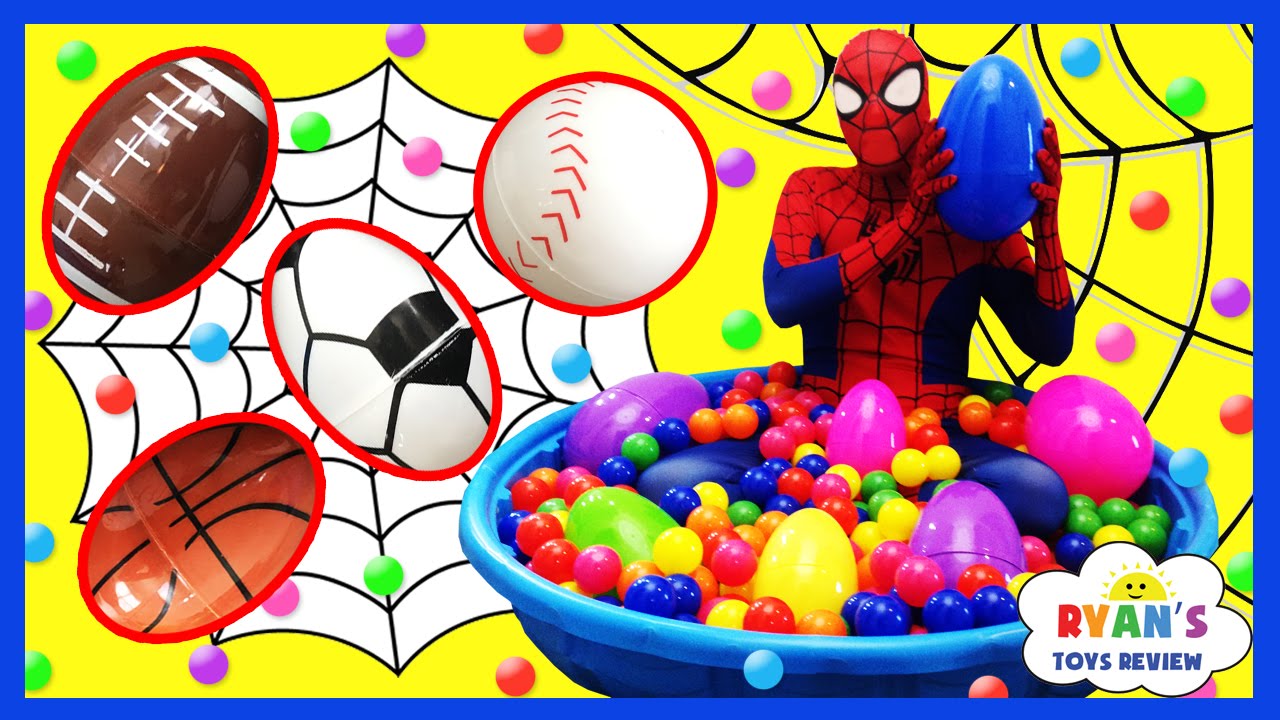 HUGE BALL PIT Kiddie Pool Surprise Eggs Hunt Toys for Kids Spiderman KINDER CHOCOLATE EGG Disney