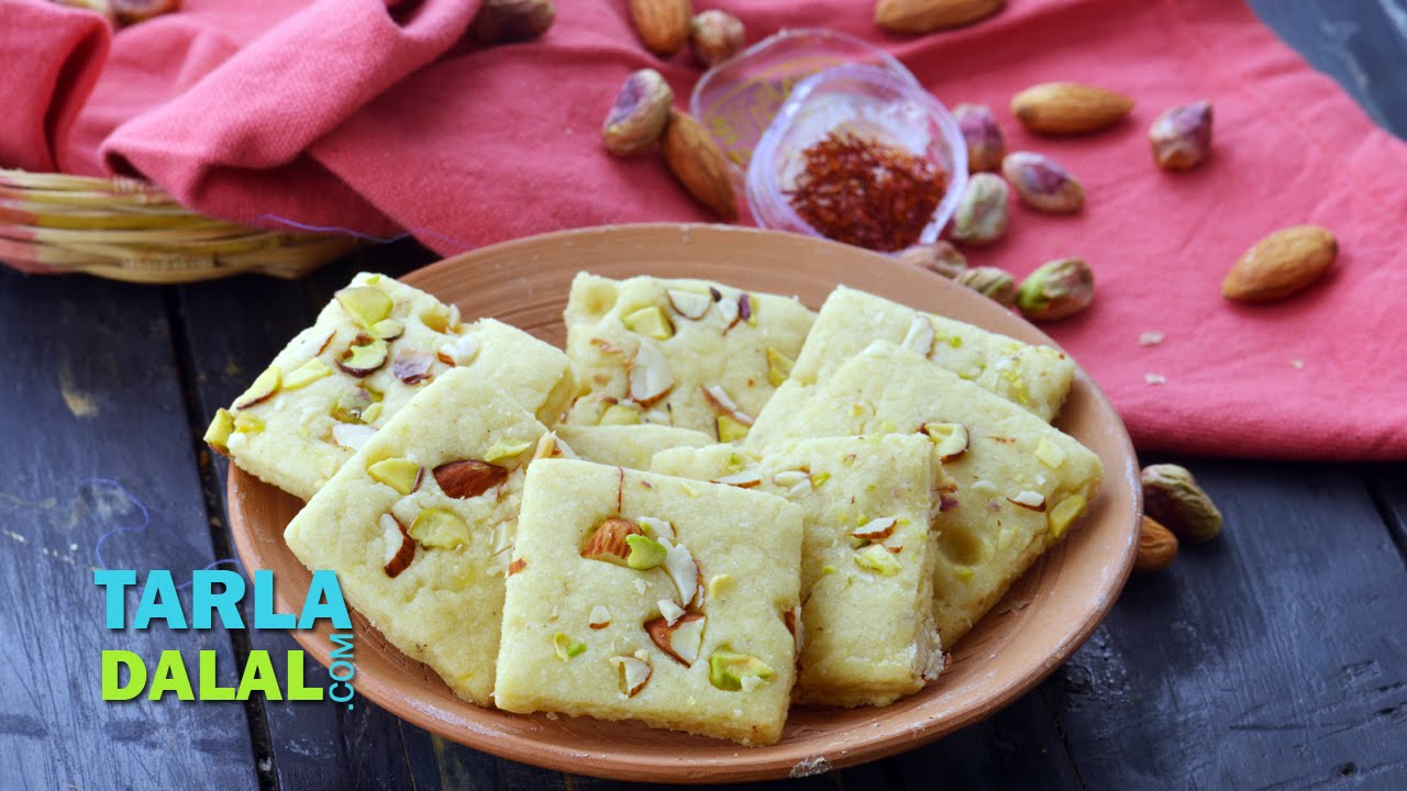 Kesar Pista Biscuits, Kesar Pista Badam Biscuit by Tarla Dalal